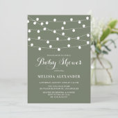 Whimsical String Lights Taupe Green Baby shower Kaart (Staand voorkant)