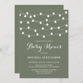 Whimsical String Lights Taupe Green Baby shower Kaart (Voorkant / Achterkant)