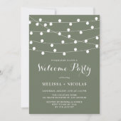 Whimsical String Lights Taupe Green Welcome Party Kaart (Voorkant)
