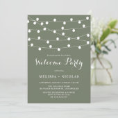 Whimsical String Lights Taupe Green Welcome Party Kaart (Staand voorkant)