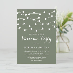 Whimsical String Lights Taupe Green Welcome Party Kaart