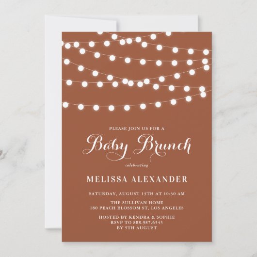 Whimsical String Lights Terracotta Baby Brunch Kaart (Voorkant)