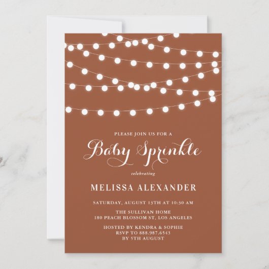 Whimsical String Lights Terracotta Baby Sprinkle Kaart (Voorkant)