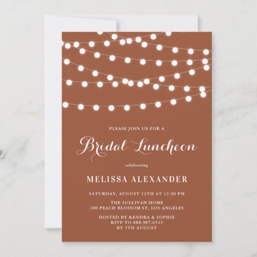 Whimsical String Lights Terracotta Bridal Luncheon Kaart (Voorkant)