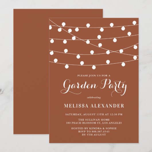 Whimsical String Lights Terracotta Garden Party Kaart (Voorkant / Achterkant)