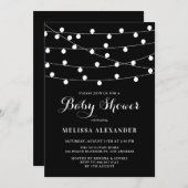 Whimsical String Lights Zwart Baby shower Kaart (Voorkant / Achterkant)