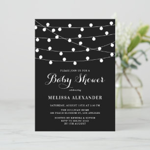 Whimsical String Lights Zwart Baby shower Kaart
