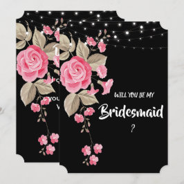 Whimsical String Lights Zwart Bruidsmeisje Kaart
