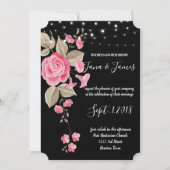 Whimsical String Lights Zwart bruiloft Kaart (Voorkant)