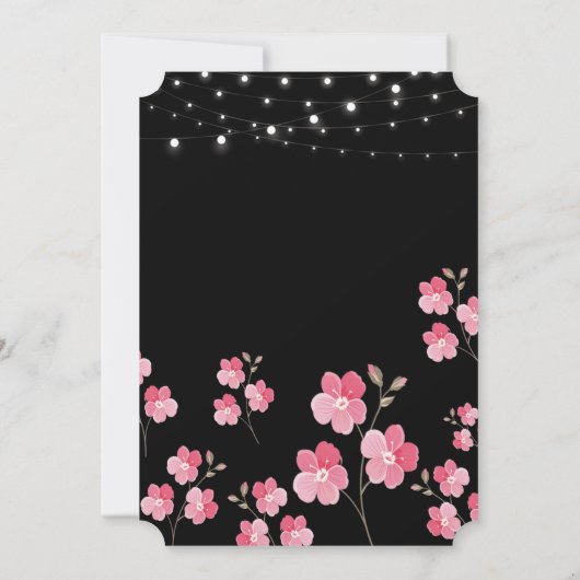 Whimsical String Lights Zwart bruiloft Kaart (Achterkant)