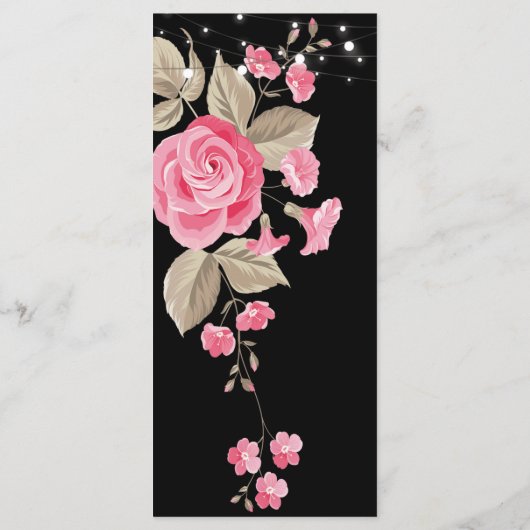 Whimsical String Lights Zwart Bruiloft Menu (Achterkant)