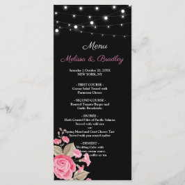 Whimsical String Lights Zwart Bruiloft Menu