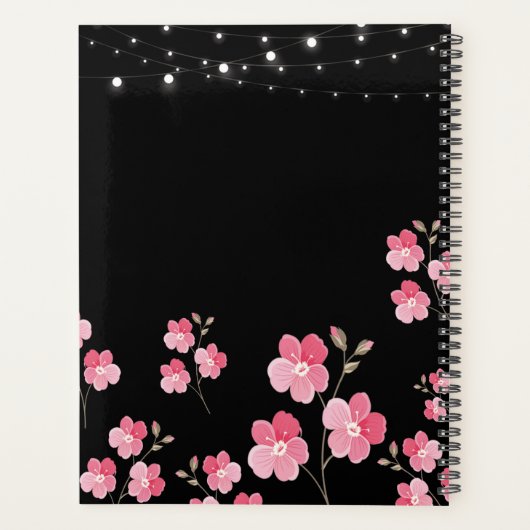 Whimsical String Lights Zwart Bruiloft planner (Achterkant)