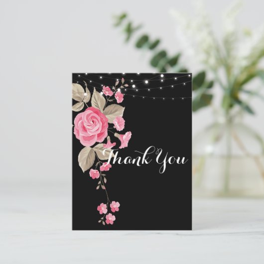 Whimsical String Lights Zwart Dank u Briefkaart (Staand voorkant)