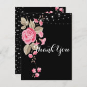 Whimsical String Lights Zwart Dank u Briefkaart (Voorkant / Achterkant)