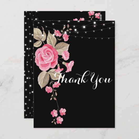 Whimsical String Lights Zwart Dank u Briefkaart (Voorkant / Achterkant)