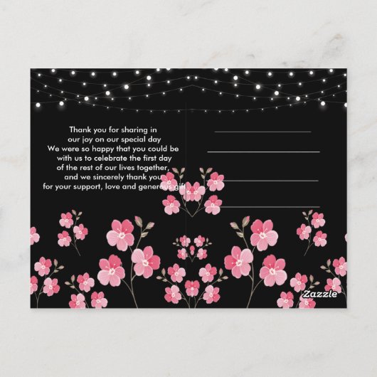 Whimsical String Lights Zwart Dank u Briefkaart (Achterkant)