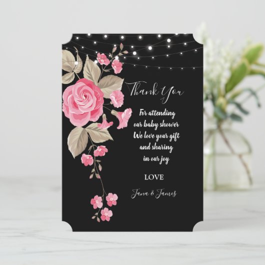 Whimsical String Lights Zwart dank u Kaart (Staand voorkant)