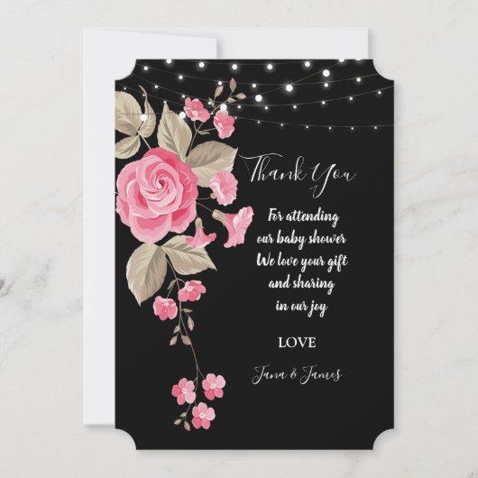 Whimsical String Lights Zwart dank u Kaart (Voorkant)