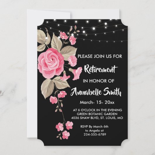 Whimsical String Lights Zwart Pensioen Kaart (Voorkant)