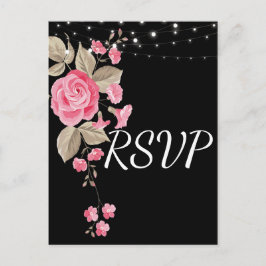 Whimsical String Lights Zwart RSVP Uitnodiging Briefkaart