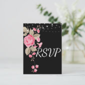 Whimsical String Lights Zwart RSVP Uitnodiging Briefkaart (Staand voorkant)