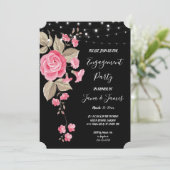 Whimsical String Lights Zwart Verloving Kaart (Staand voorkant)