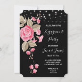 Whimsical String Lights Zwart Verloving Kaart (Voorkant)