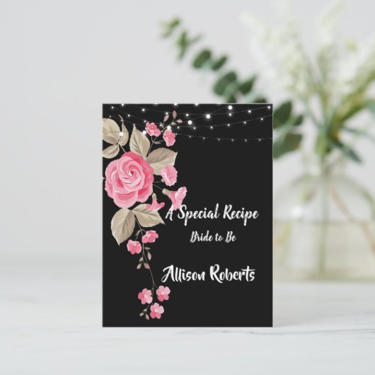 Whimsical String Lights Zwart Vrijgezellenfeest Briefkaart (Staand voorkant)