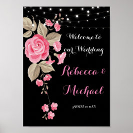 Whimsical String Lights Zwart Welkom Poster