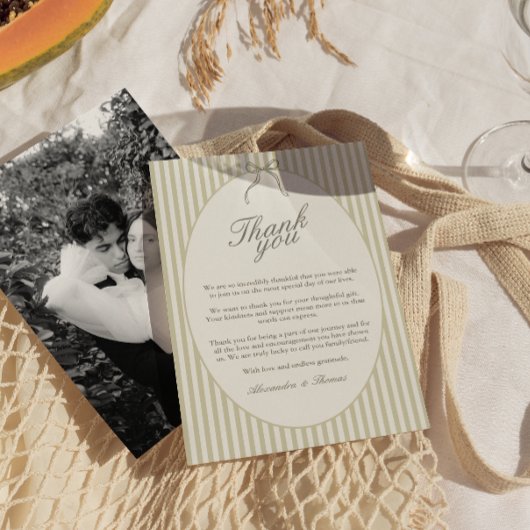 Whimsical Stripe Green Wedding Bedankt Card Kaart