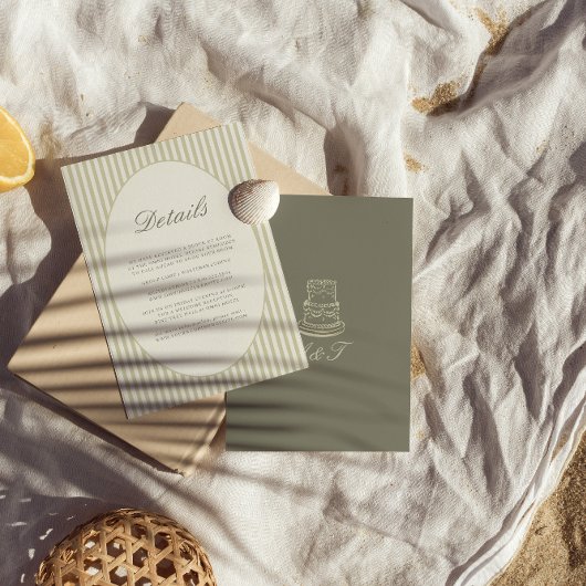 Whimsical Stripe Green Wedding Detail Kaart