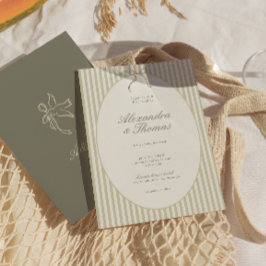 Whimsical Stripe Green Wedding Invitation Kaart