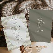 Whimsical Stripe Green Wedding Invitation Kaart