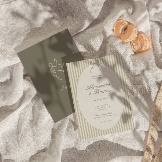 Whimsical Stripe Green Wedding Invitation Kaart