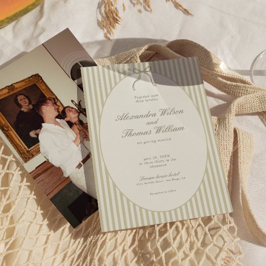 Whimsical Stripe Green Wedding Invitation Kaart