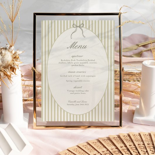 Whimsical Stripe Green Wedding Menu Kaart