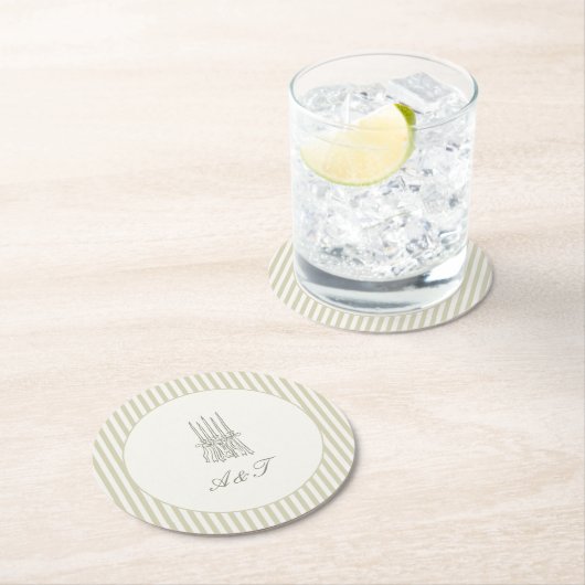 Whimsical Stripe Green Wedding Ronde Kartonnen Onderzetter (Insitu)