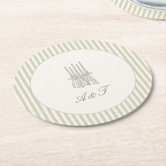 Whimsical Stripe Green Wedding Ronde Kartonnen Onderzetter (Gebogen)