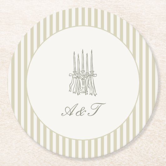 Whimsical Stripe Green Wedding Ronde Kartonnen Onderzetter (Voorkant)