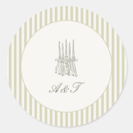 Whimsical Stripe Green Wedding Ronde Sticker