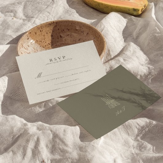 Whimsical Stripe Green Wedding RSVP Kaart