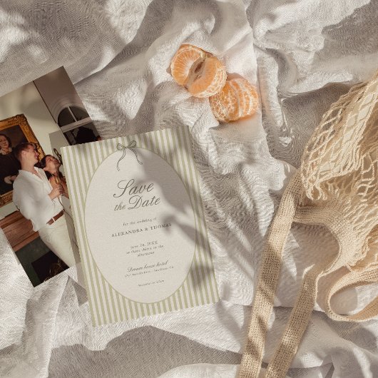 Whimsical Stripe Green Wedding Save the Date Kaart