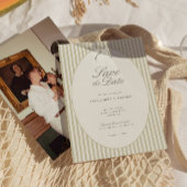 Whimsical Stripe Green Wedding Save the Date Kaart