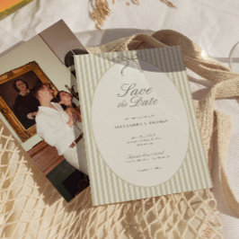 Whimsical Stripe Green Wedding Save the Date Kaart