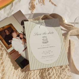 Whimsical Stripe Green Wedding Save the Date Kaart