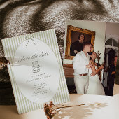 Whimsical Stripe Green Wedding Save the Date Kaart