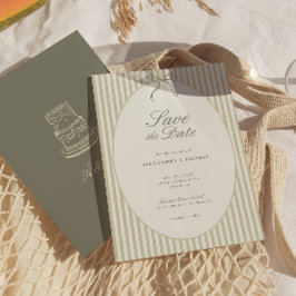 Whimsical Stripe Green Wedding Save the Date Kaart