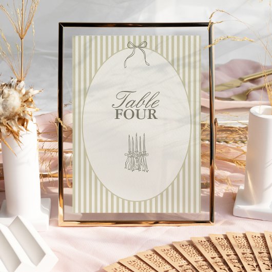 Whimsical Stripe Groene Trouwtafel Nummer Kaart