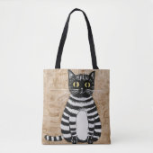 Whimsical Striped Cat Art Tote Bag Cute Folk Illus (Voorkant)